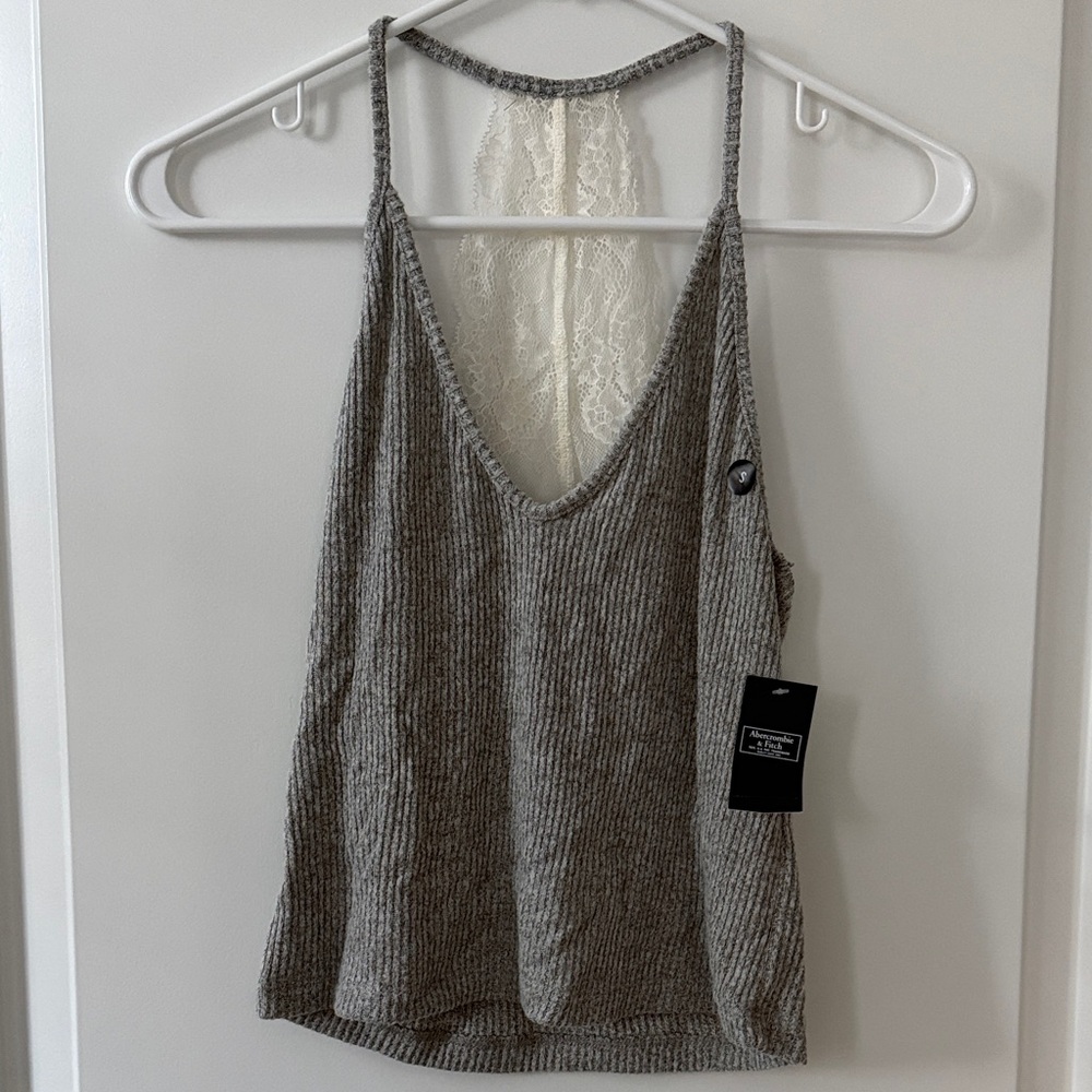 Abercrombie & Fitch Gray Ribbed Lace-Back Camisole - Small